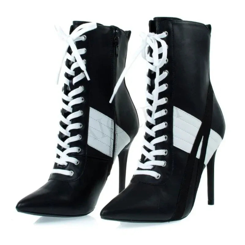 edle-schnurstiefeletten-mit-kontrast-schwarz-weiss-fur-einen-modernen-look-high-heels-jlr-design-88847 - JLR Design