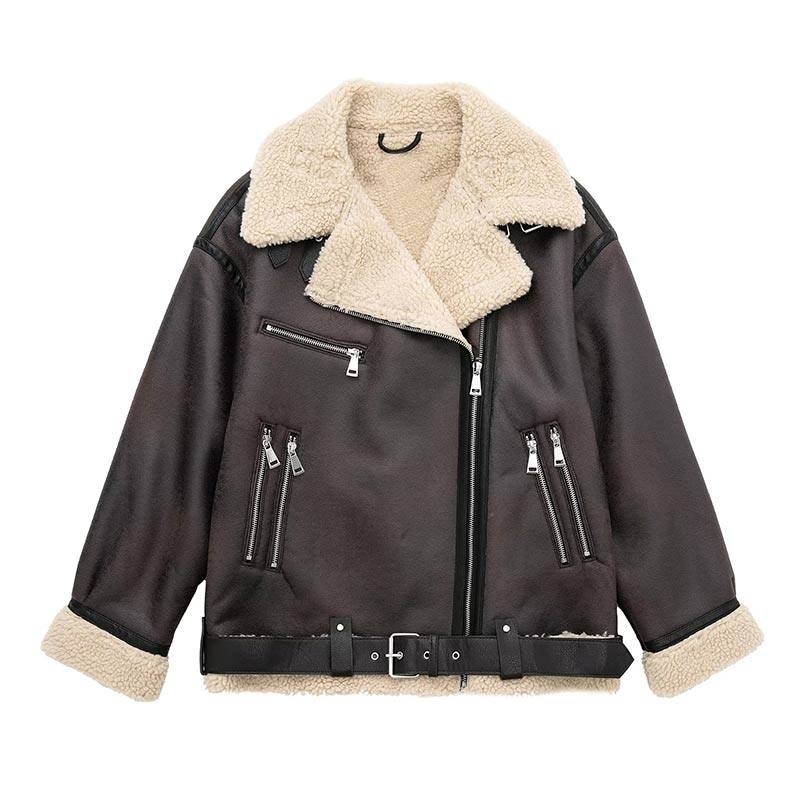 Lange Faux Fur Biker Jacke mit Reißverschlüssen Jacke JLR Design