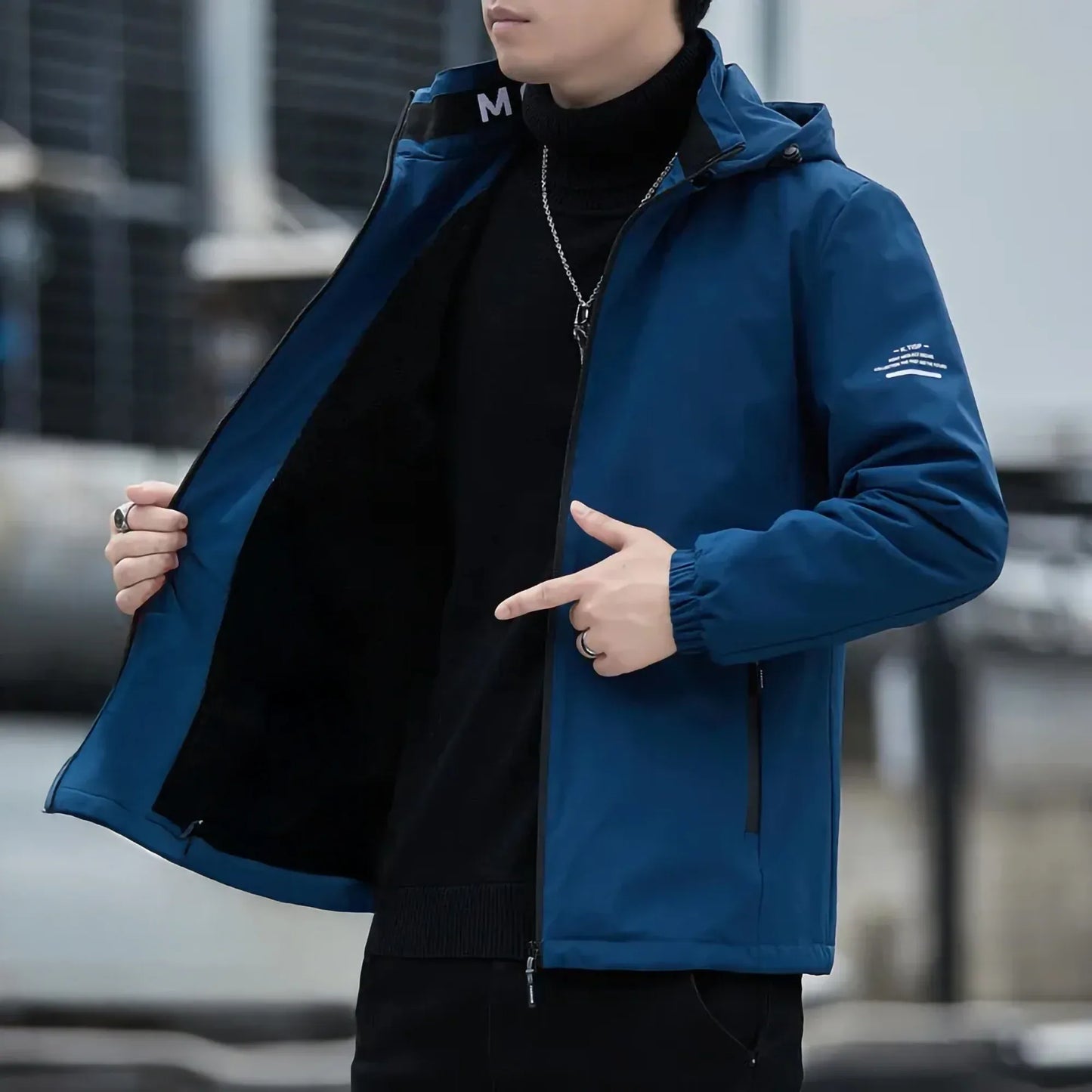 Lässige Kapuzenjacke für Herren – Unifarben, Regular Fit Jacke JLR Design