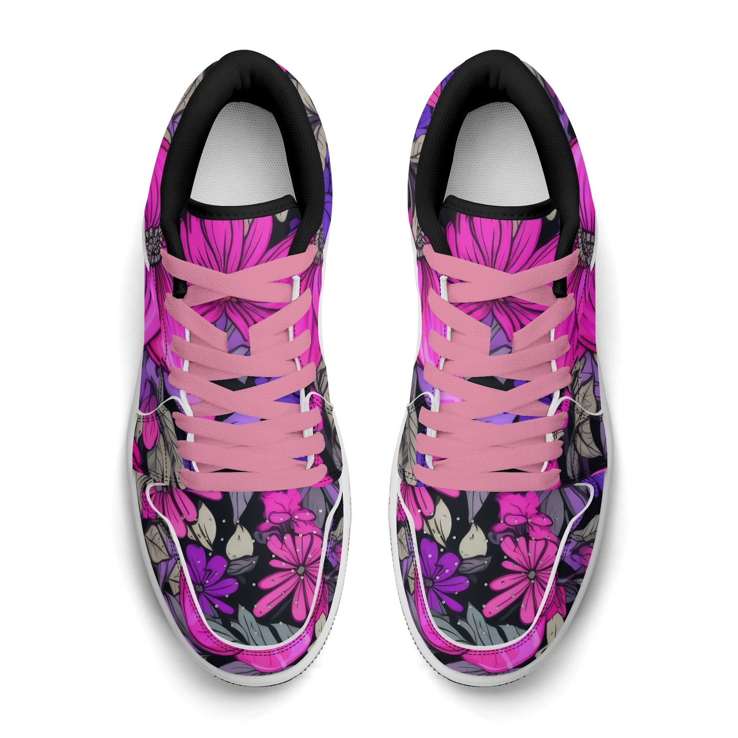 Pink Flower Low Top Leder Sneaker für Damen Sneaker JLR Design