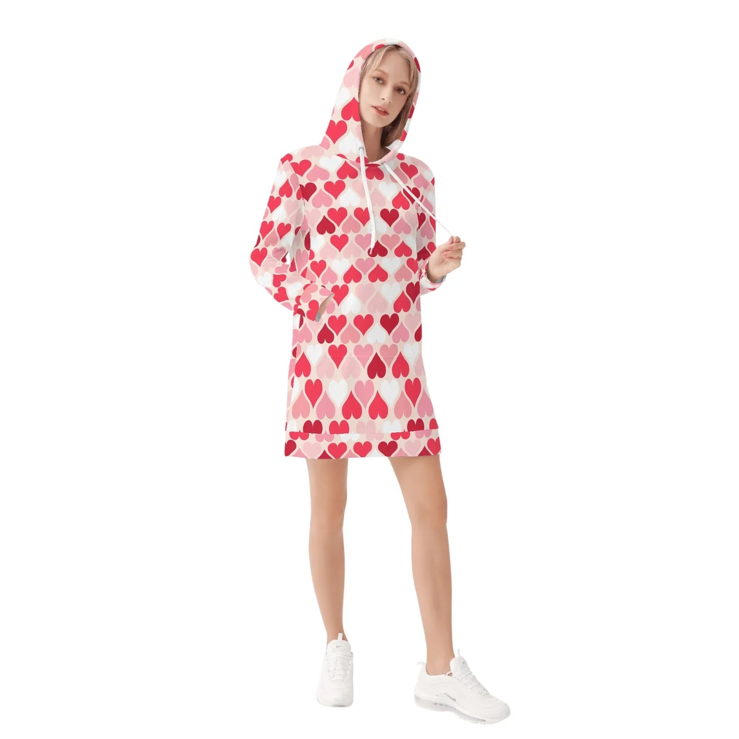 pink-hearts-velvet-hoodie-dress-hoodiekleid-jlr-design-53920 - JLR Design