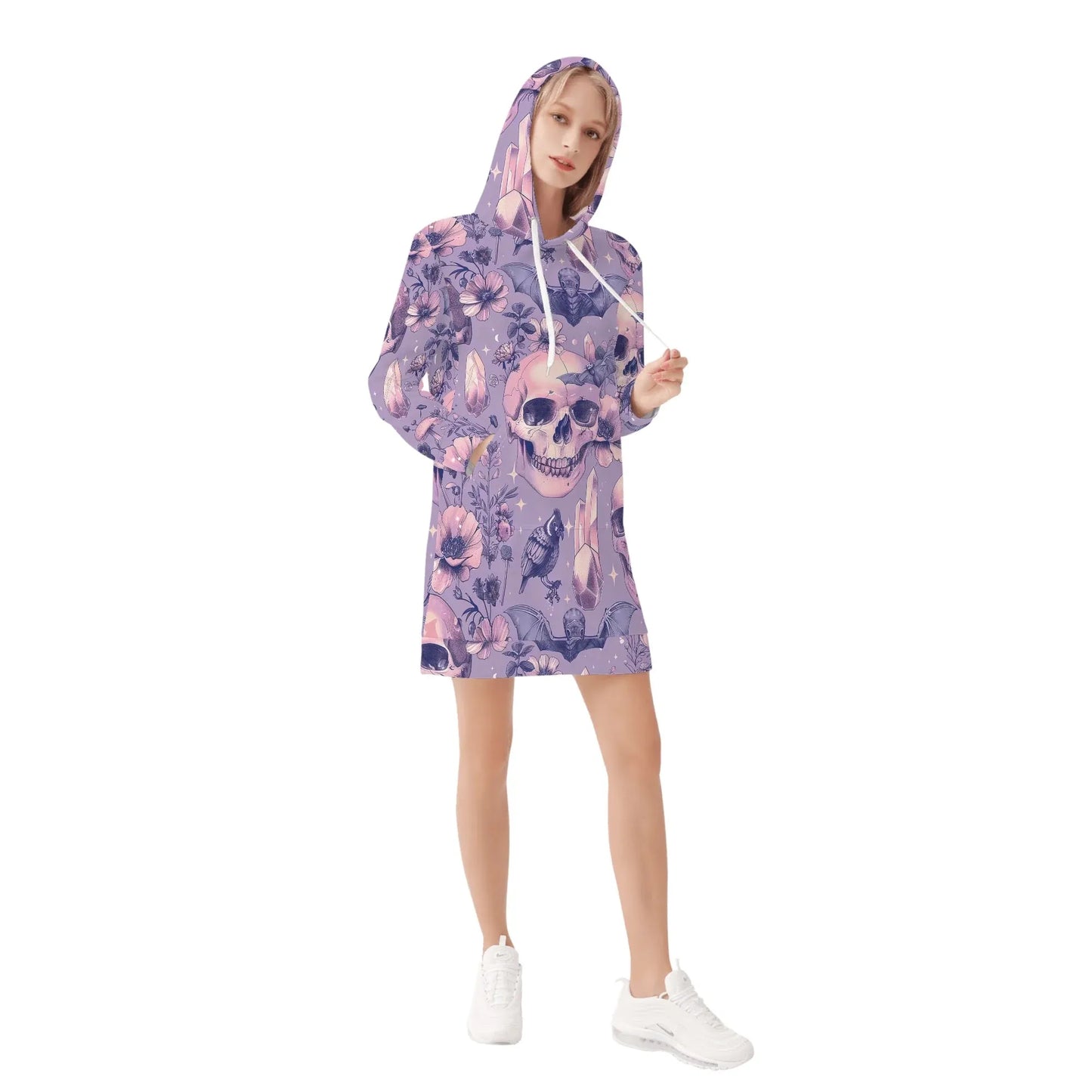pink-skull-v1-velvet-hoodie-dress-hoodiekleid-jlr-design-47516 - JLR Design