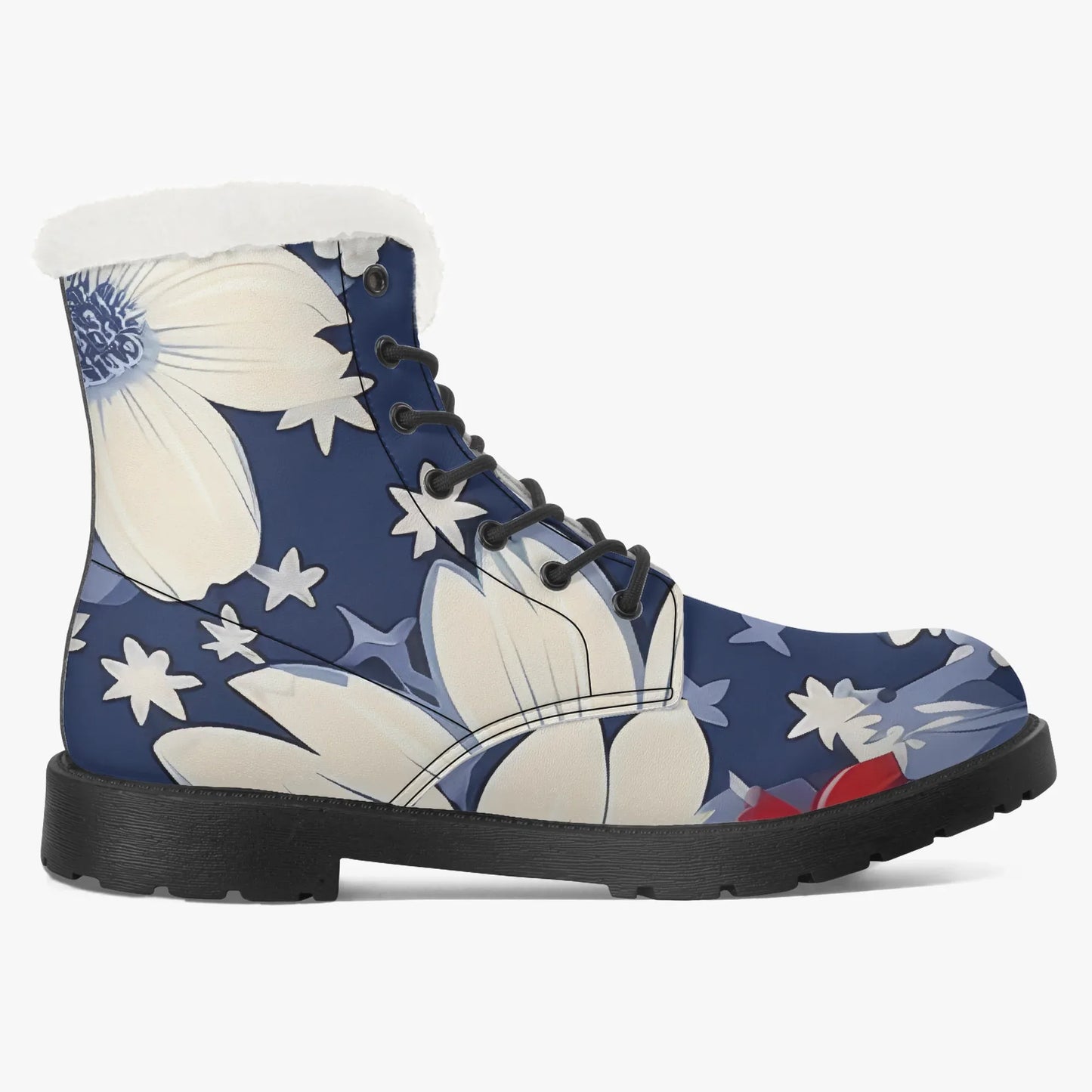 Red White Blue Flower Faux Fur Leder Boots Boots JLR Design