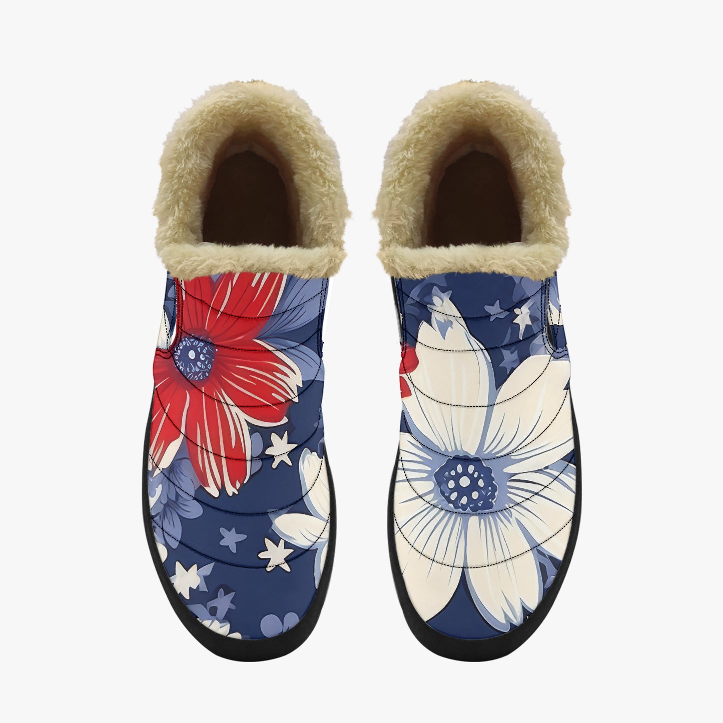 Red White Blue Flowers Faux Fur Slipper Slipper JLR Design