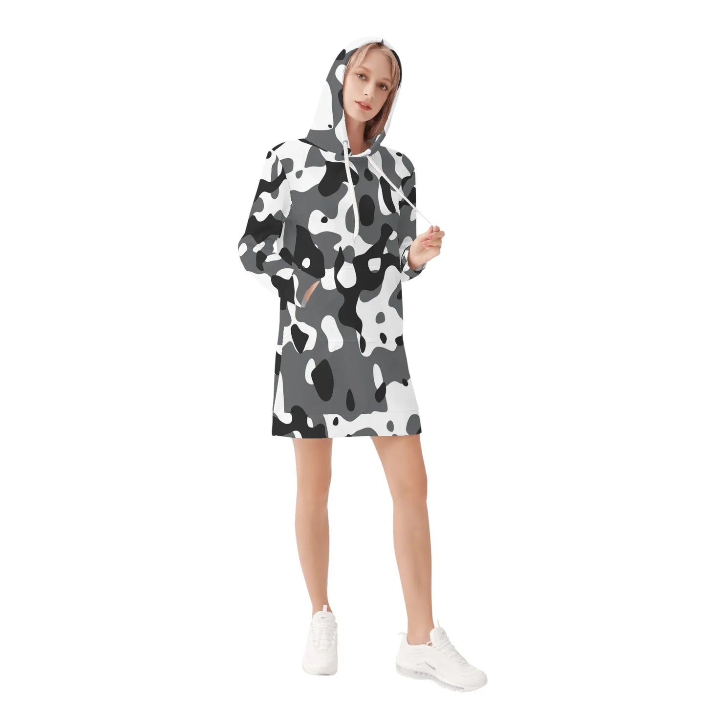 schwarz-grau-weiss-camouflage-velvet-hoodie-dress-hoodiekleid-jlr-design-10835 - JLR Design