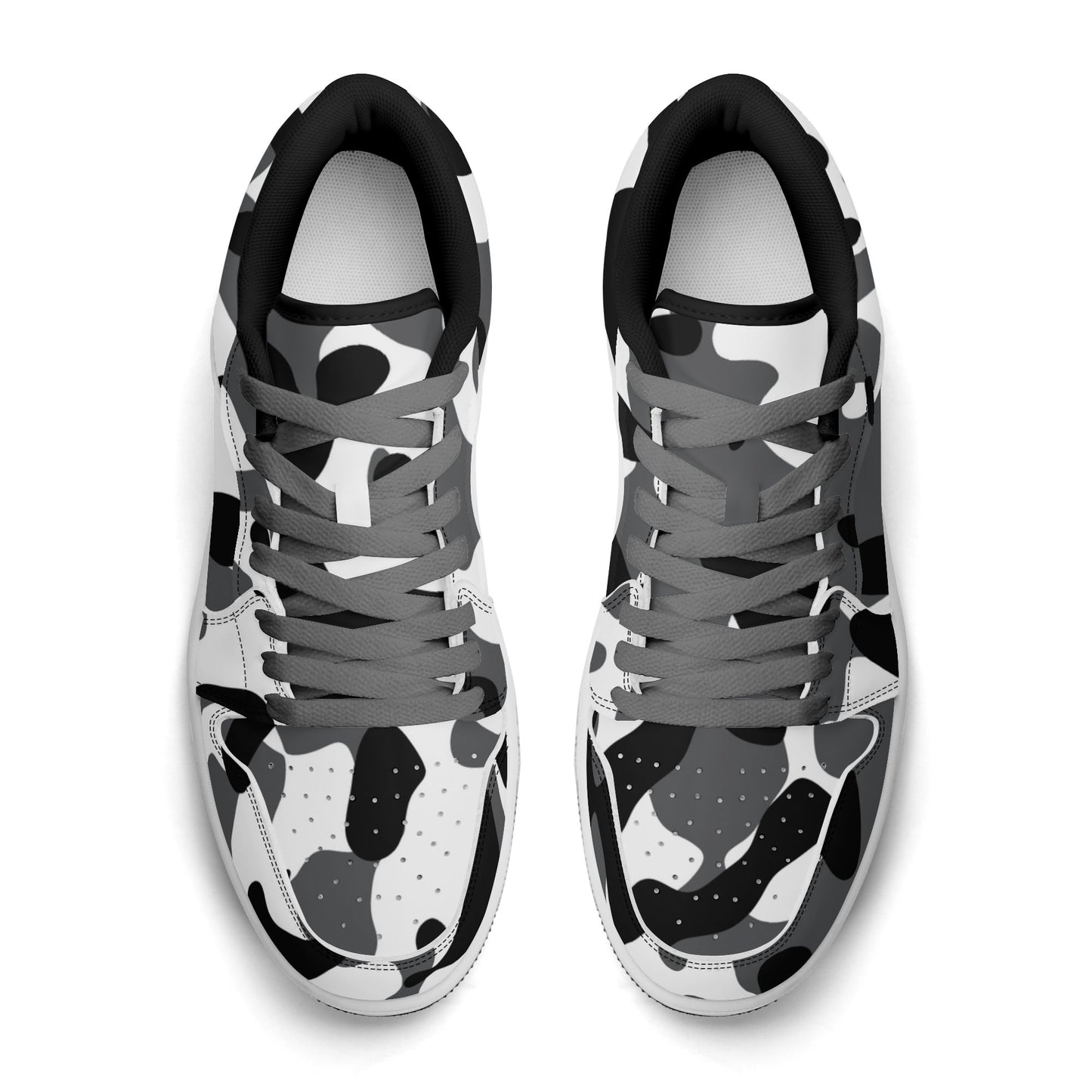 Schwarz Grau Weiß Camouflage Low Top Leder Sneaker für Damen Sneaker JLR Design