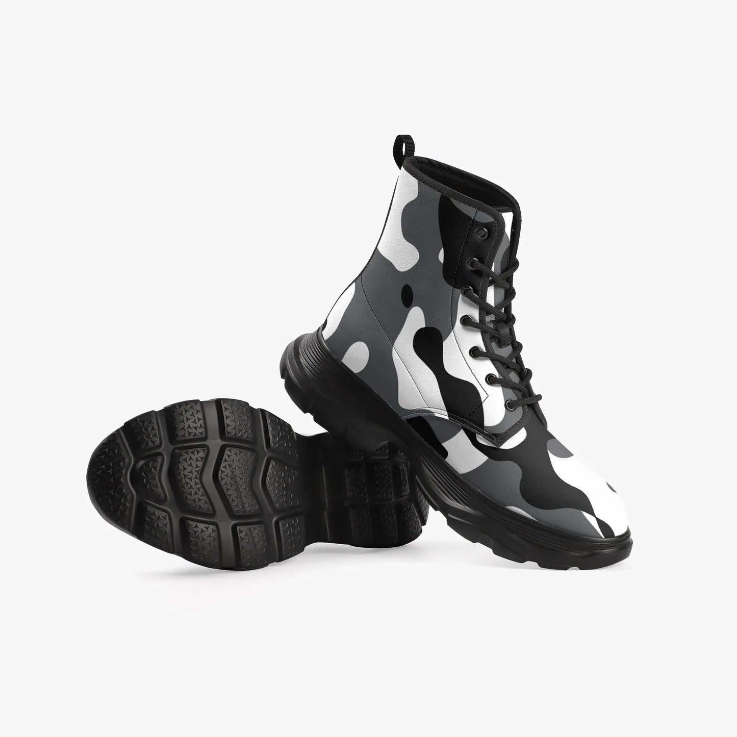 schwarz-weiss-camouflage-leather-chunky-boots-boots-jlr-design-90546 - JLR Design
