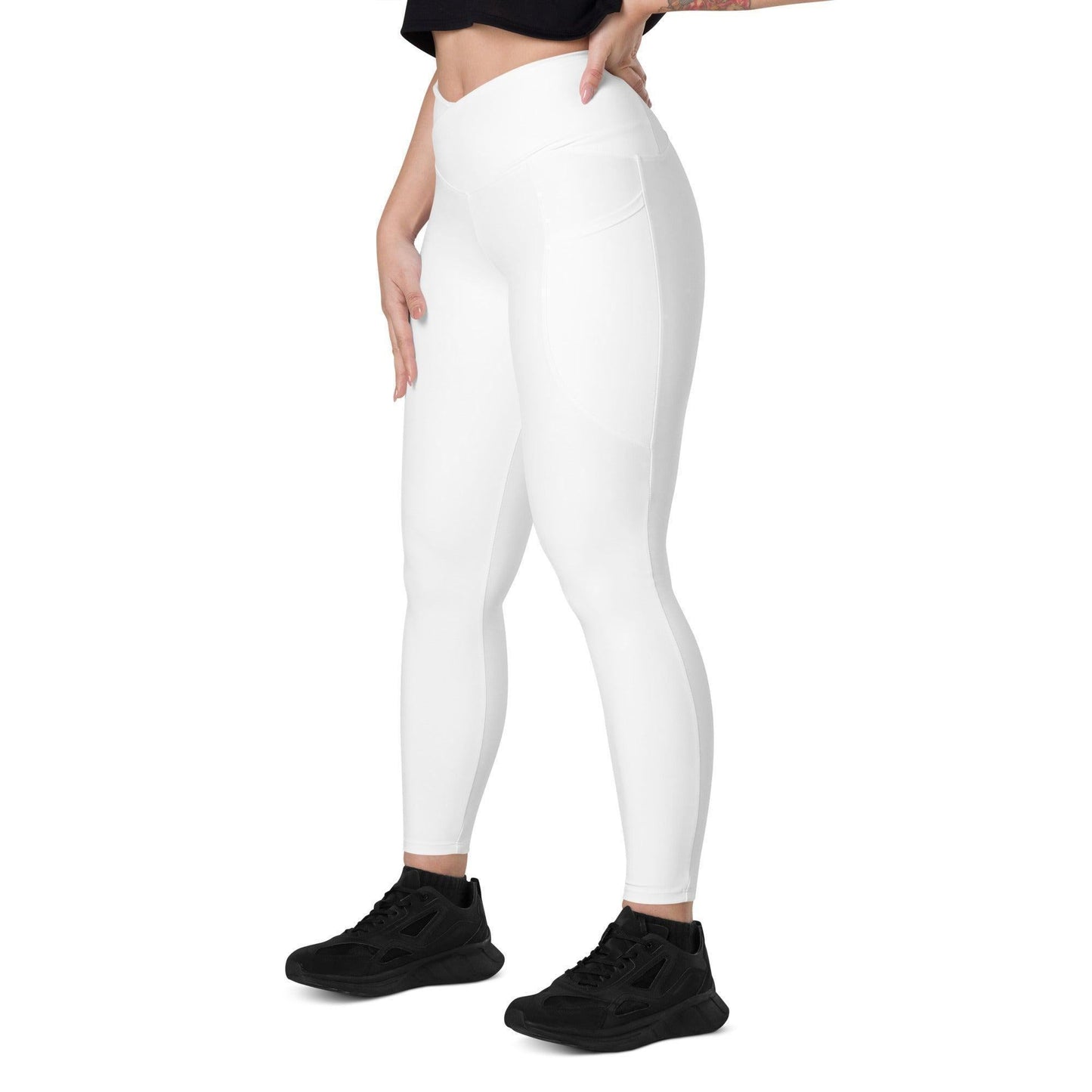 Weiße Damen V-Bund-Leggings mit Taschen V-Bund Leggings JLR Design