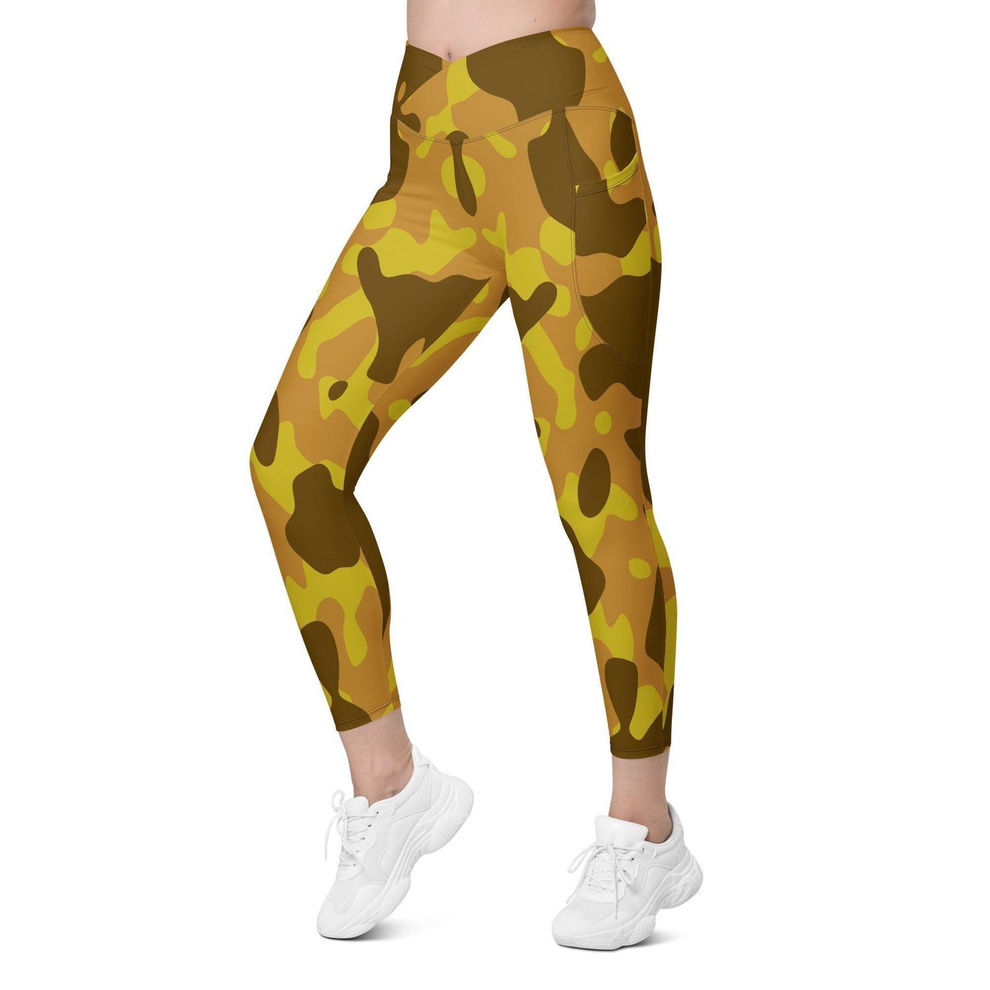 Yellow Camouflage Damen V-Bund-Leggings mit Taschen V-Bund Leggings JLR Design