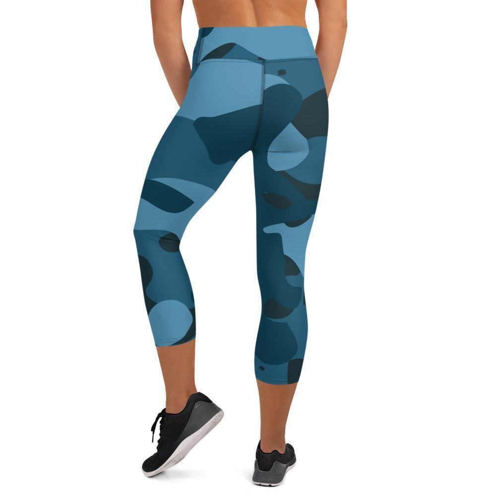 Blaue Camouflage Damen Yoga Capri Leggings Yoga Capri Leggings JLR Design