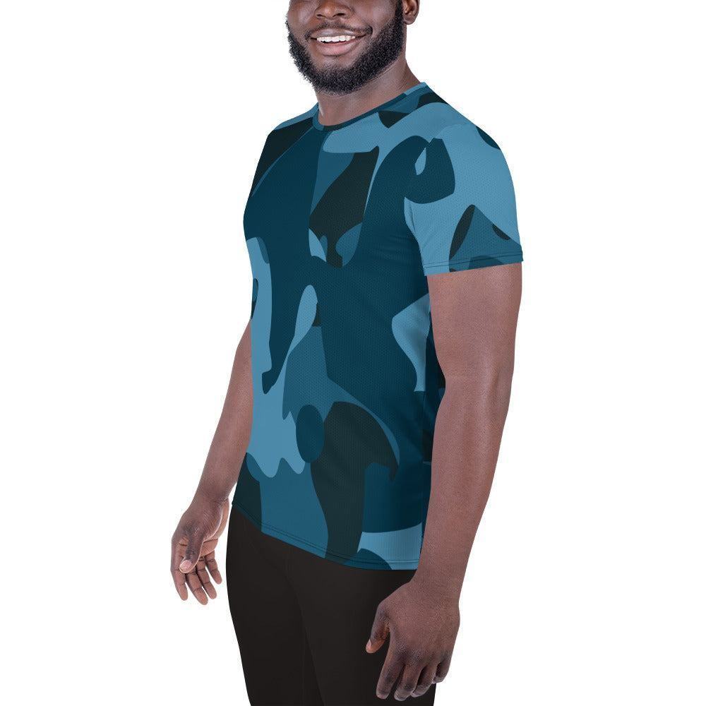 Blaues Camouflage Sport T-Shirt für Herren Sport T-Shirt JLR Design