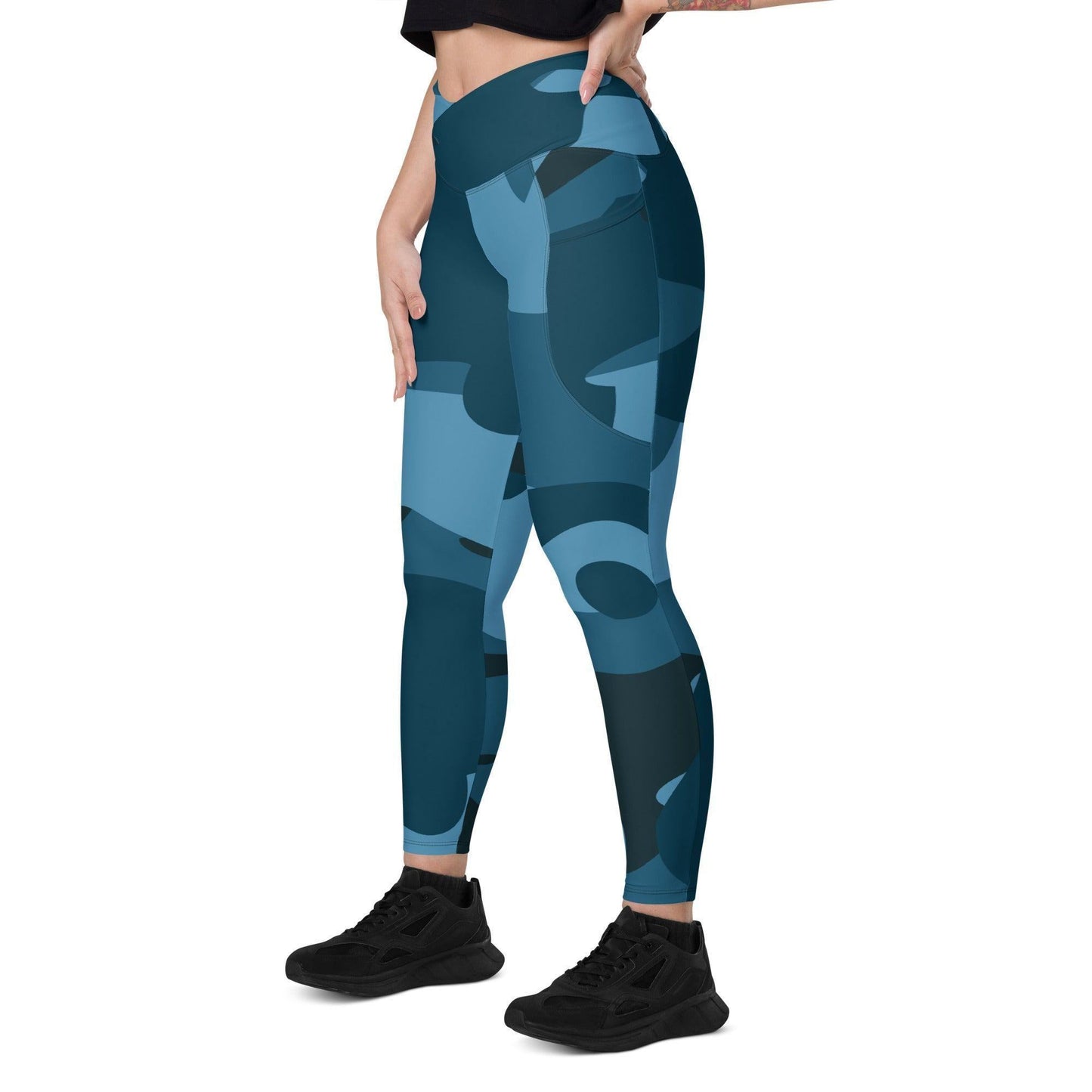 Blue Camouflage Damen V-Bund Leggings mit Taschen V-Bund Leggings JLR Design