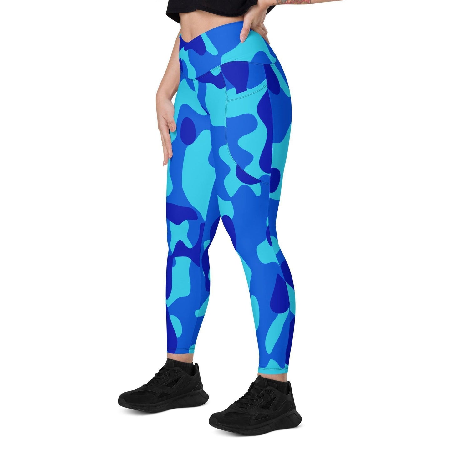 Blue Camouflage Damen V-Bund Leggings mit Taschen V-Bund Leggings JLR Design