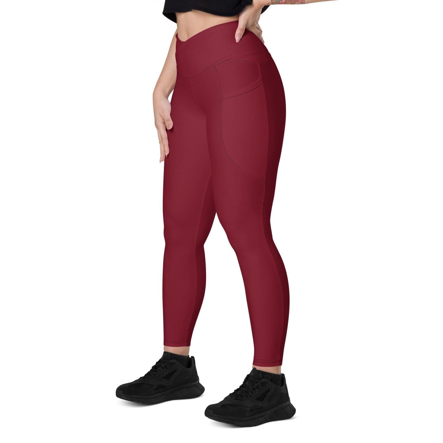 Burgund Damen V-Bund Leggings mit Taschen V-Bund Leggings JLR Design