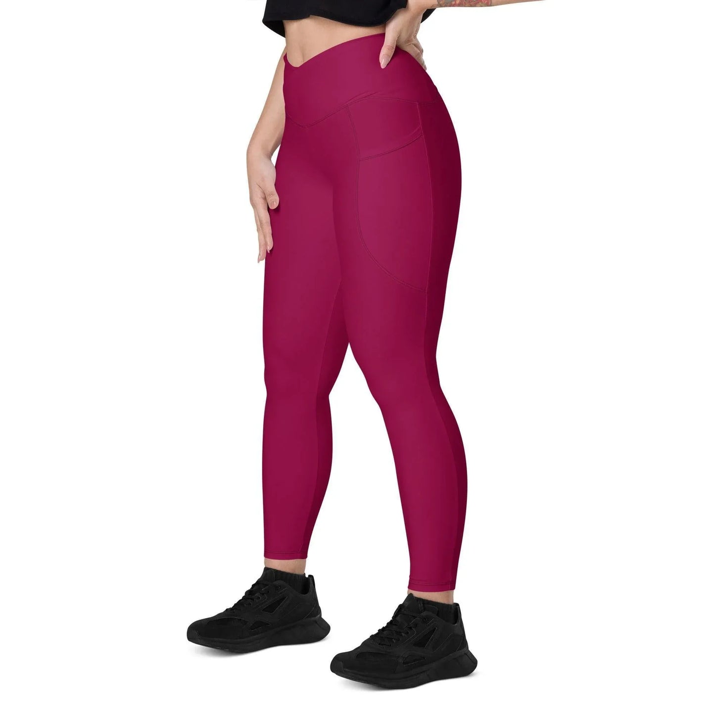Burgundy Damen V-Bund Leggings mit Taschen V-Bund Leggings JLR Design