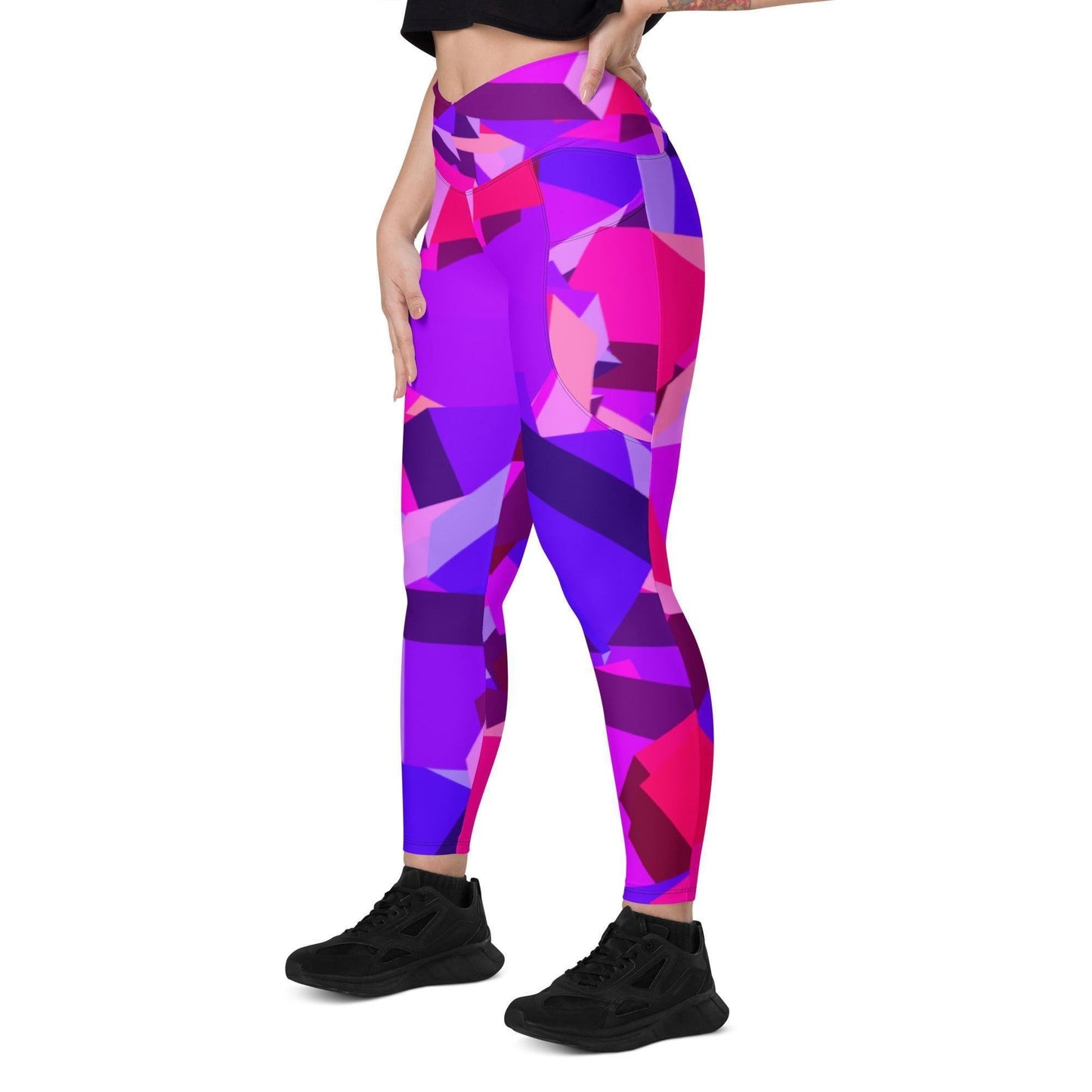 Pink Cube Damen V-Bund Leggings mit Taschen V-Bund Leggings JLR Design