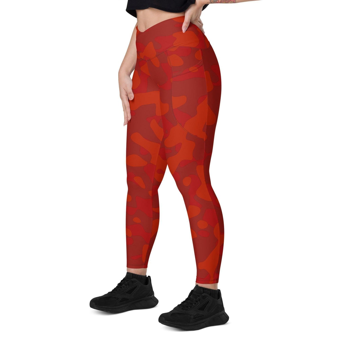 Red Camouflage Damen V-Bund Leggings mit Taschen V-Bund Leggings JLR Design