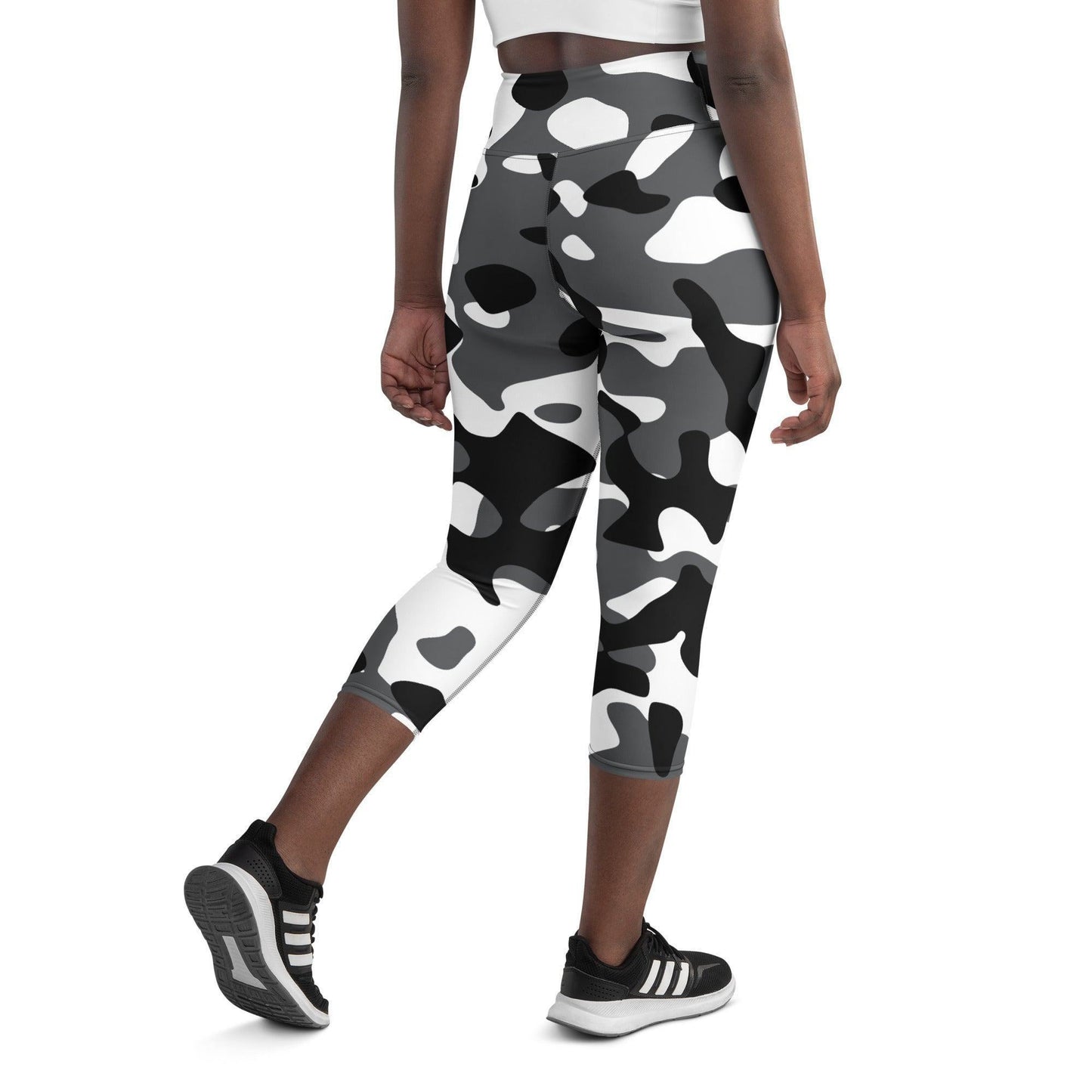Schwarz Grau Weiß Camouflage Damen Yoga Capri Leggings Yoga Capri Leggings JLR Design
