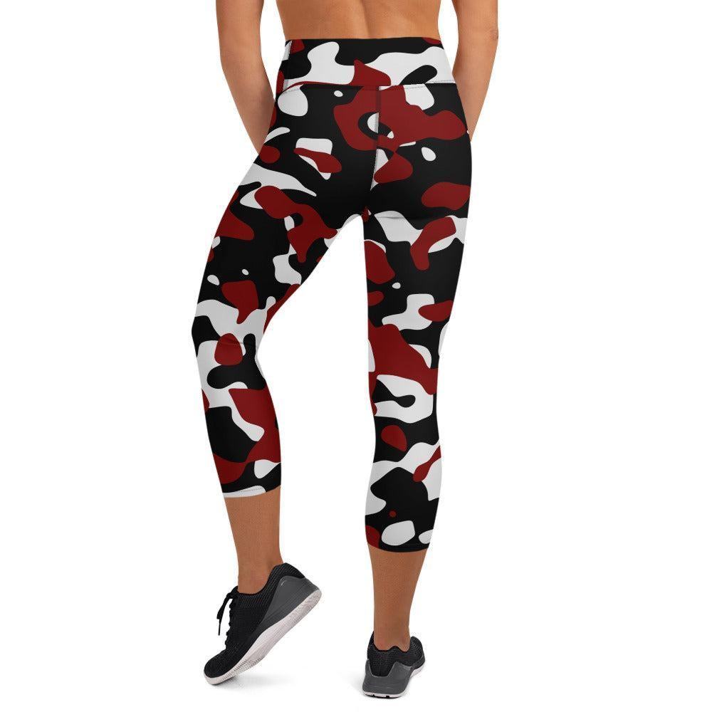 Schwarz Rot Weiß Camouflage Damen Yoga Capri Leggings Yoga Capri Leggings JLR Design