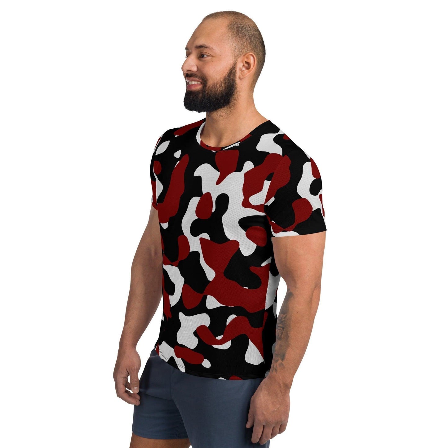 Schwarz Rot Weiß Camouflage Sport T-Shirt für Herren Sport T-Shirt JLR Design