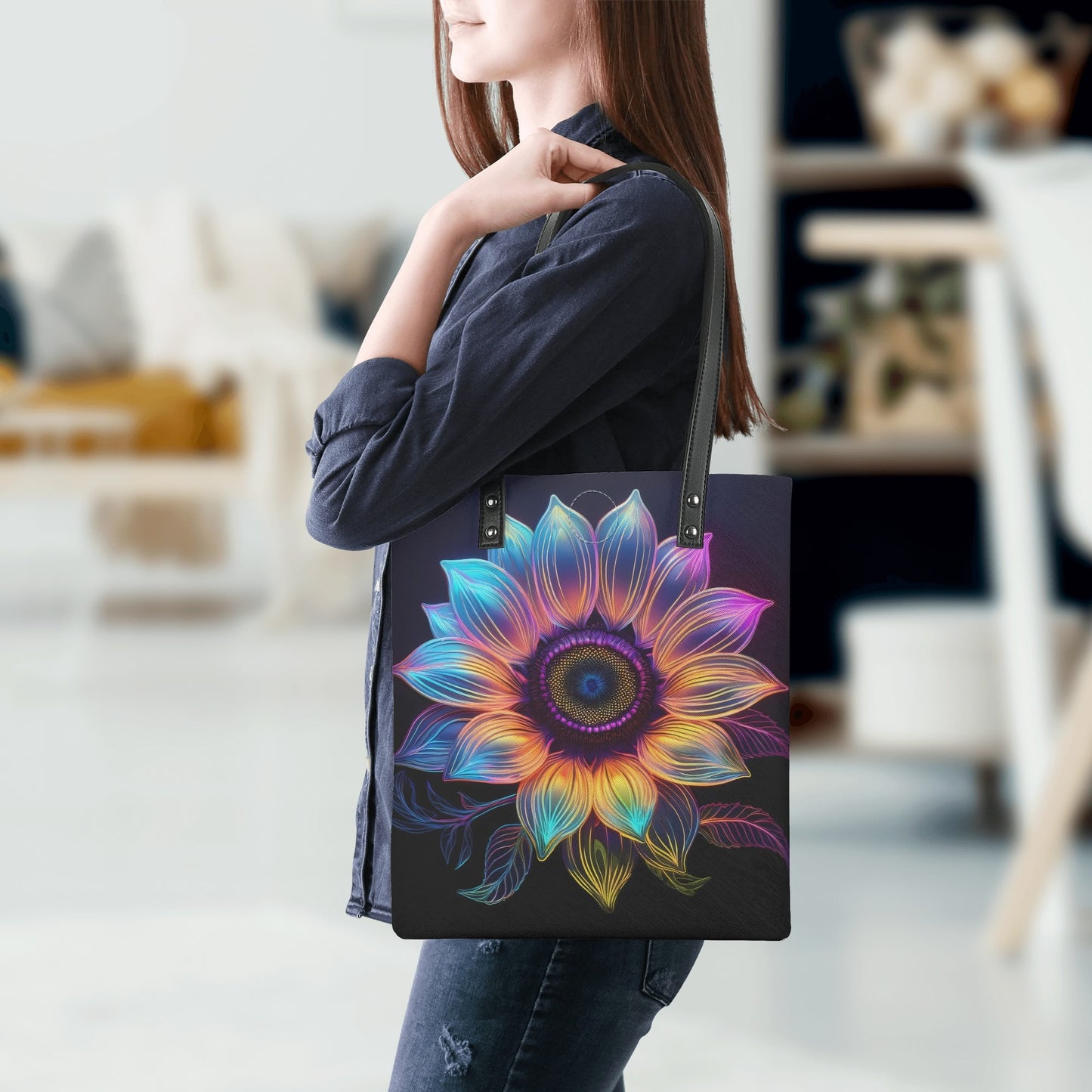 Neon Sonnenblume PU Leder Handtasche