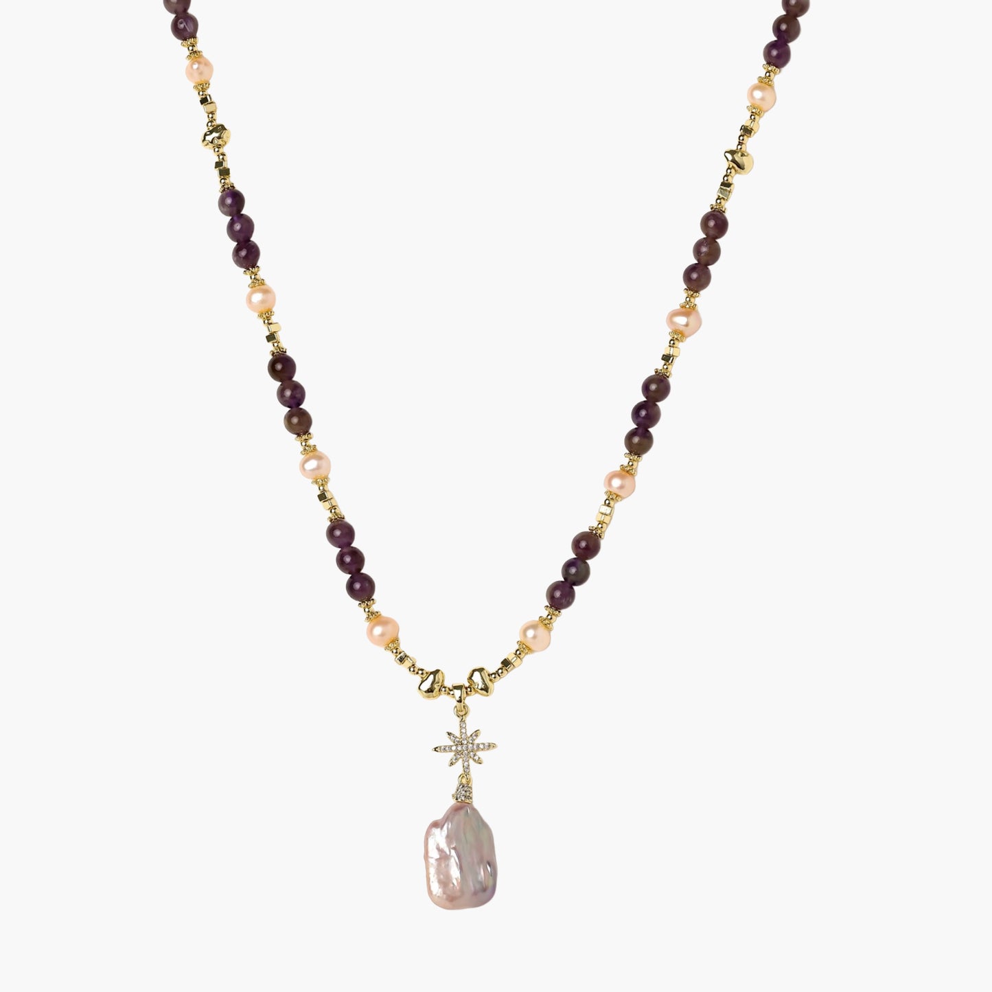 Celestial Amethyst Pearl Necklace – 14K vergoldete Halskette mit Barockperle & Amethyst