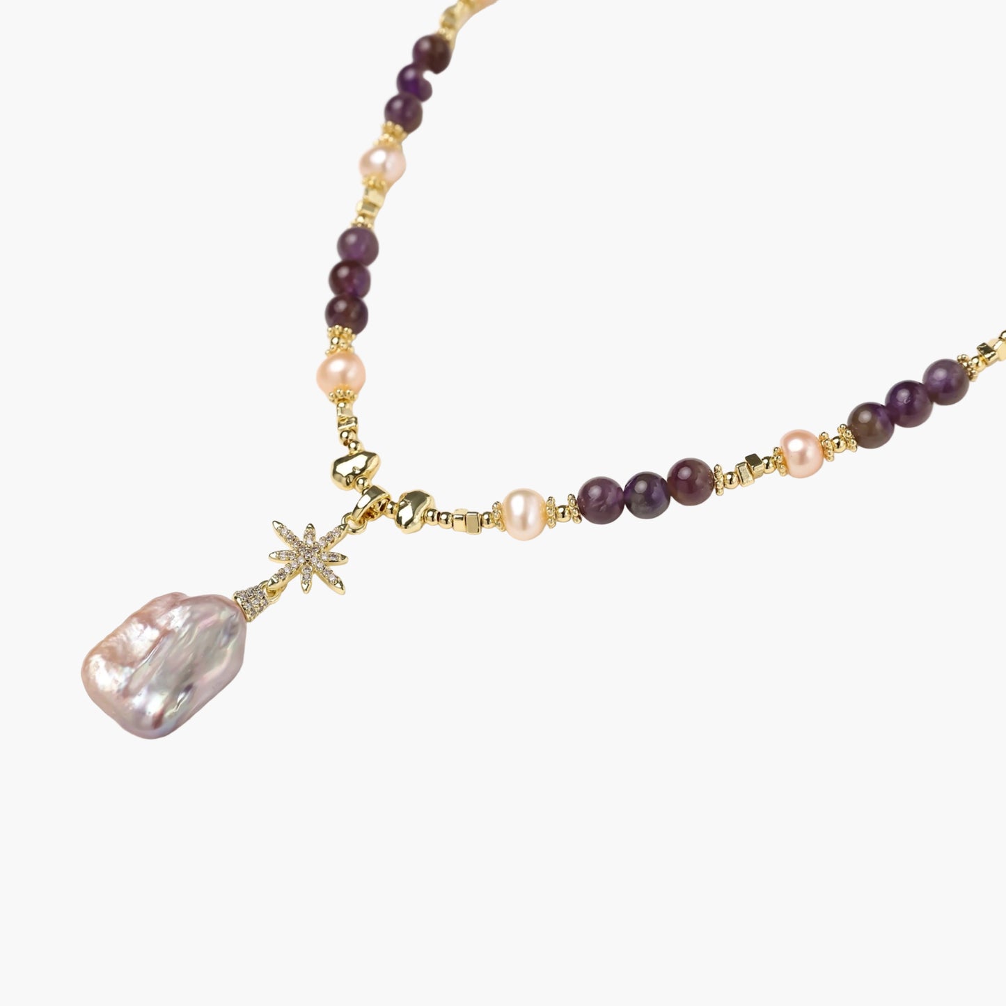 Celestial Amethyst Pearl Necklace – 14K vergoldete Halskette mit Barockperle & Amethyst