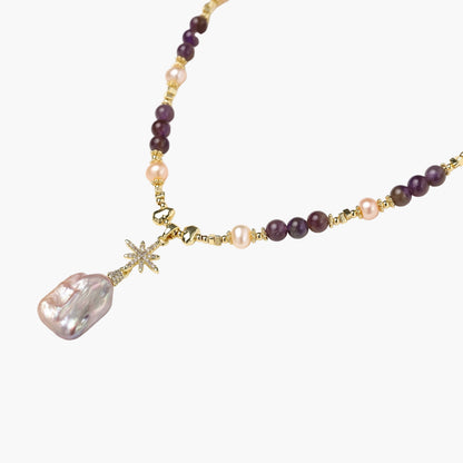 Celestial Amethyst Pearl Necklace – 14K vergoldete Halskette mit Barockperle & Amethyst