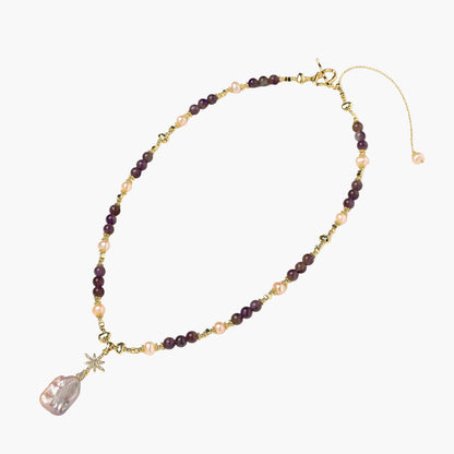 Celestial Amethyst Pearl Necklace – 14K vergoldete Halskette mit Barockperle & Amethyst