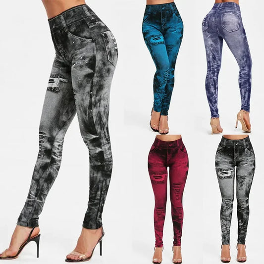 Damen High-Waist Stretch Leggings – Denim-Look, Figurbetont & Bequem für Fitness & Alltag