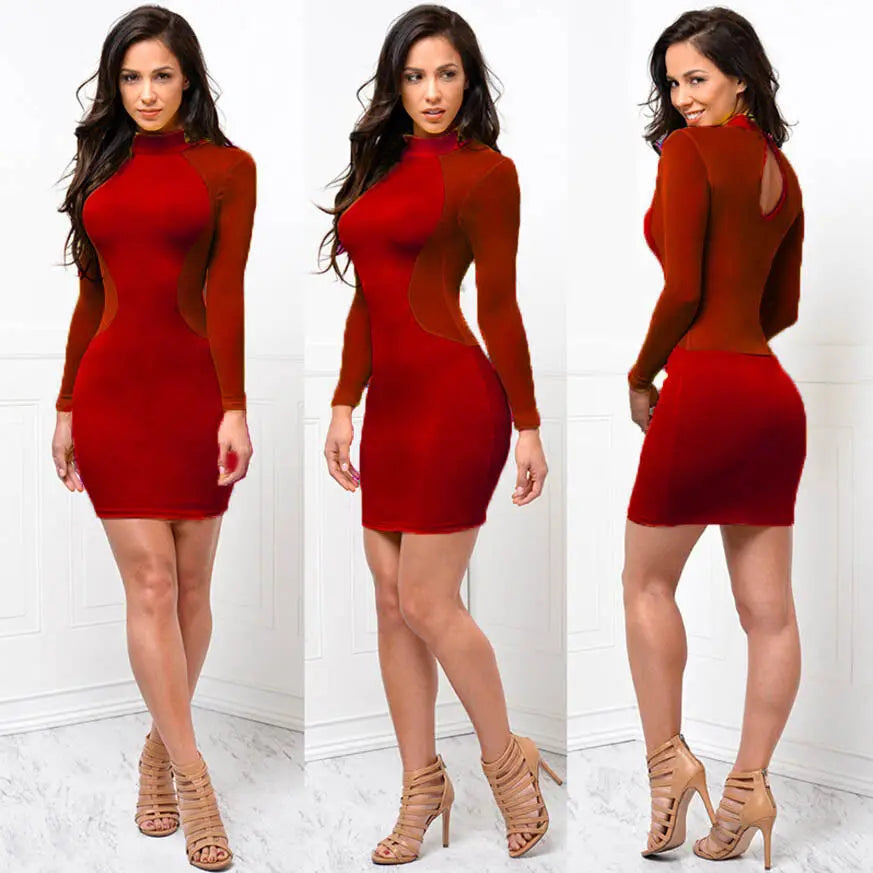 Langarm-Bodycon-Minikleid mit transparenten Mesh-Einsätzen