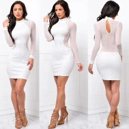 Langarm-Bodycon-Minikleid mit transparenten Mesh-Einsätzen