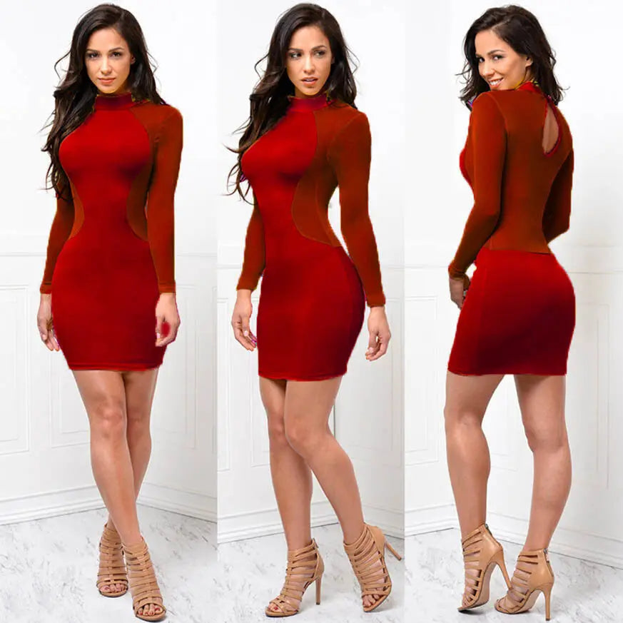 Langarm-Bodycon-Minikleid mit transparenten Mesh-Einsätzen