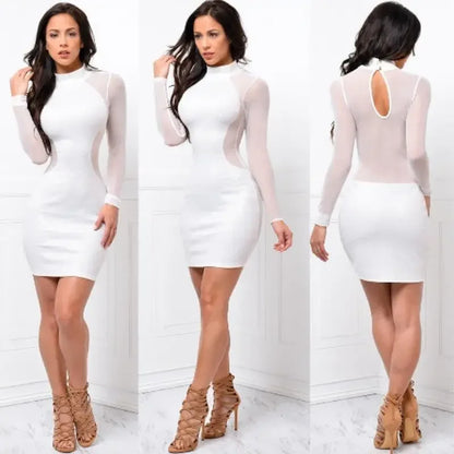 Langarm-Bodycon-Minikleid mit transparenten Mesh-Einsätzen