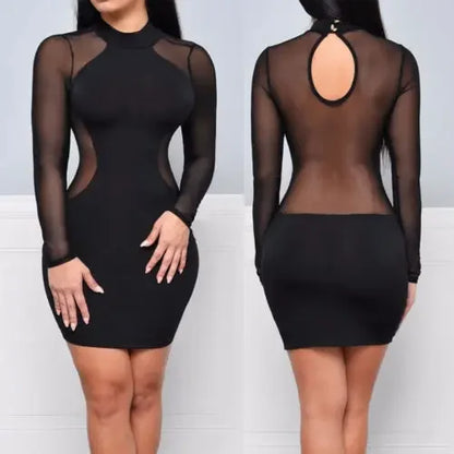 Langarm-Bodycon-Minikleid mit transparenten Mesh-Einsätzen