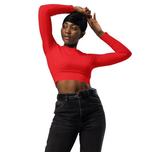 Alizarinrot Long Sleeve Damen Crop Top Long Sleeve Crop Top JLR Design