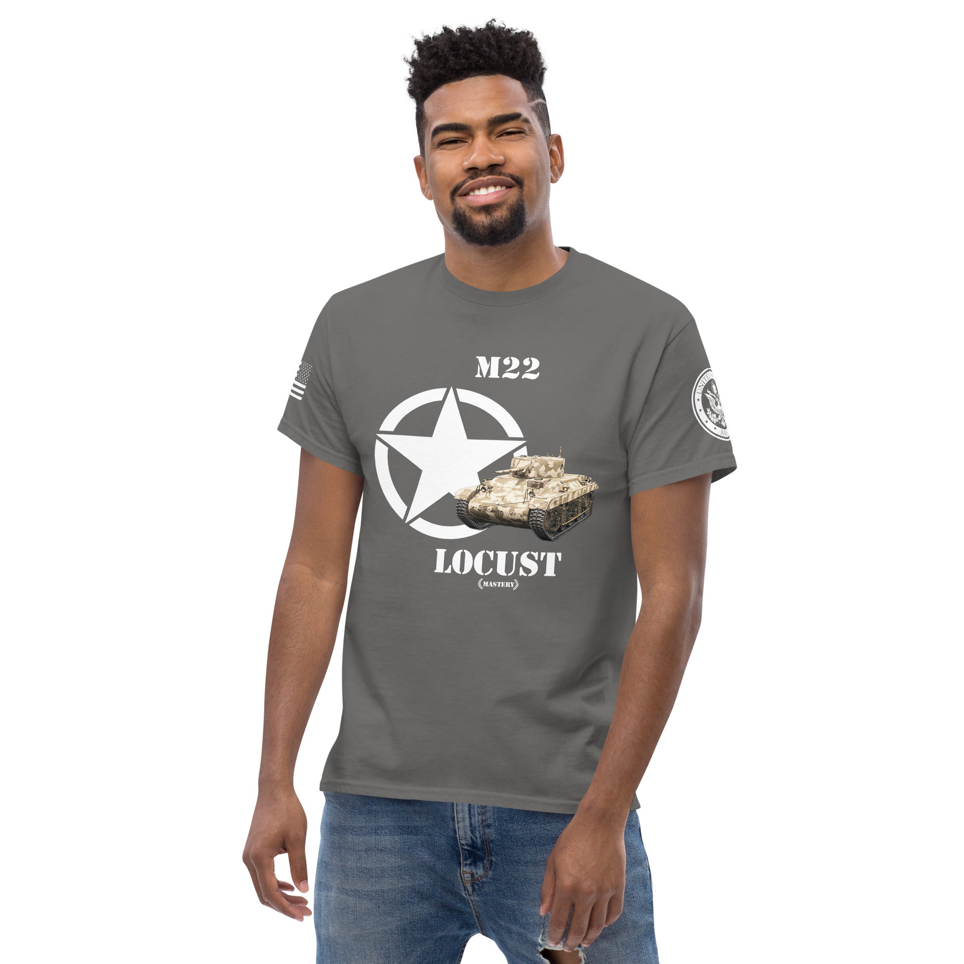 Amerikanischer leichter Panzer M22 Locust Mastery T-Shirt T-Shirt 33.99 Amerikanischer, Herren, leichter, M22 Locust, Mastery, Panzer, T-Shirt, Tanks, Thunder, War, World JLR Design