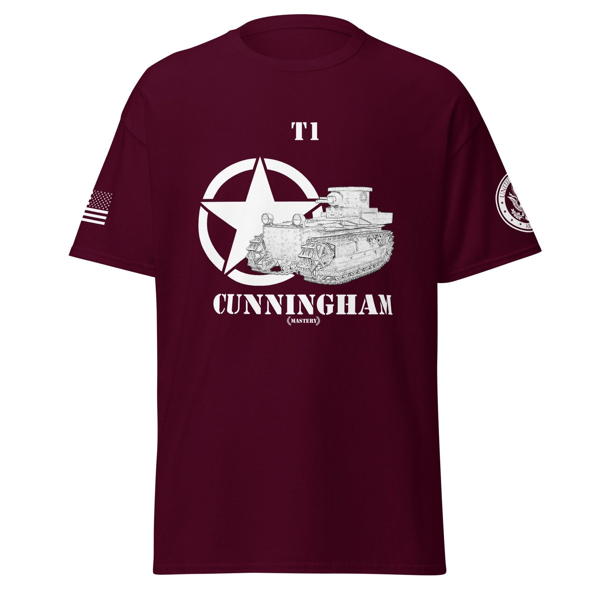 Amerikanischer Panzer T1 Cunningham Mastery T-Shirt sw T-Shirt 29.99 Cunningham, Mastery, T-Shirt, T1, Tanks, Thunder, War, World JLR Design