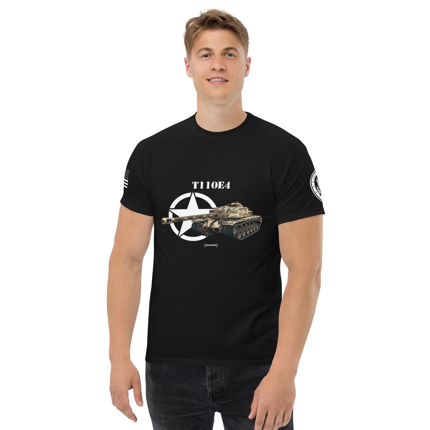 Amerikanischer Panzerjäger T110E4 Mastery T-Shirt T-Shirt 33.99 Amerikanischer, Herren, Mastery, Panzerjäger, T-Shirt, T110E4, Tanks, Thunder, War, World JLR Design