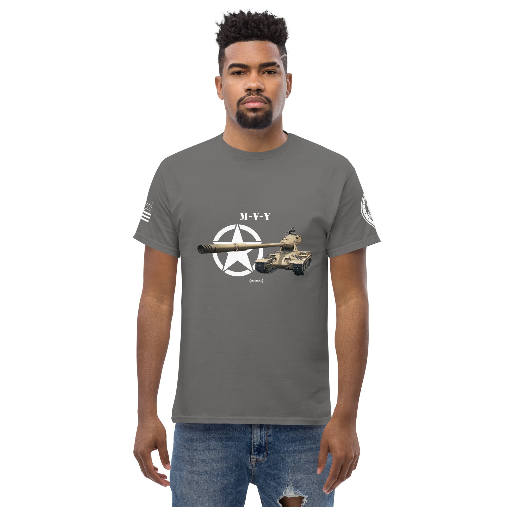 Amerikanischer schwerer Panzer M-V-Y Mastery T-Shirt T-Shirt 33.99 Amerikanischer, Herren, M-V-Y, Mastery, Panzer, schwerer, T-Shirt, Tanks, Thunder, War, World JLR Design