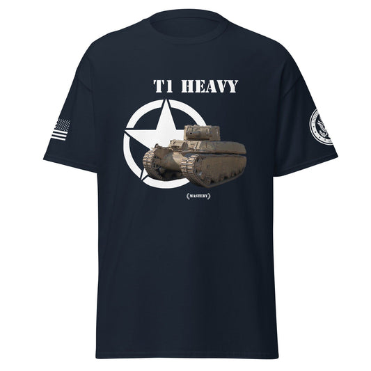 Amerikanischer schwerer Panzer T1 Heavy Mastery T-Shirt T-Shirt 33.99 Heavy, Mastery, Panzer, T-Shirt, T1, Tanks, Thunder, War, World JLR Design