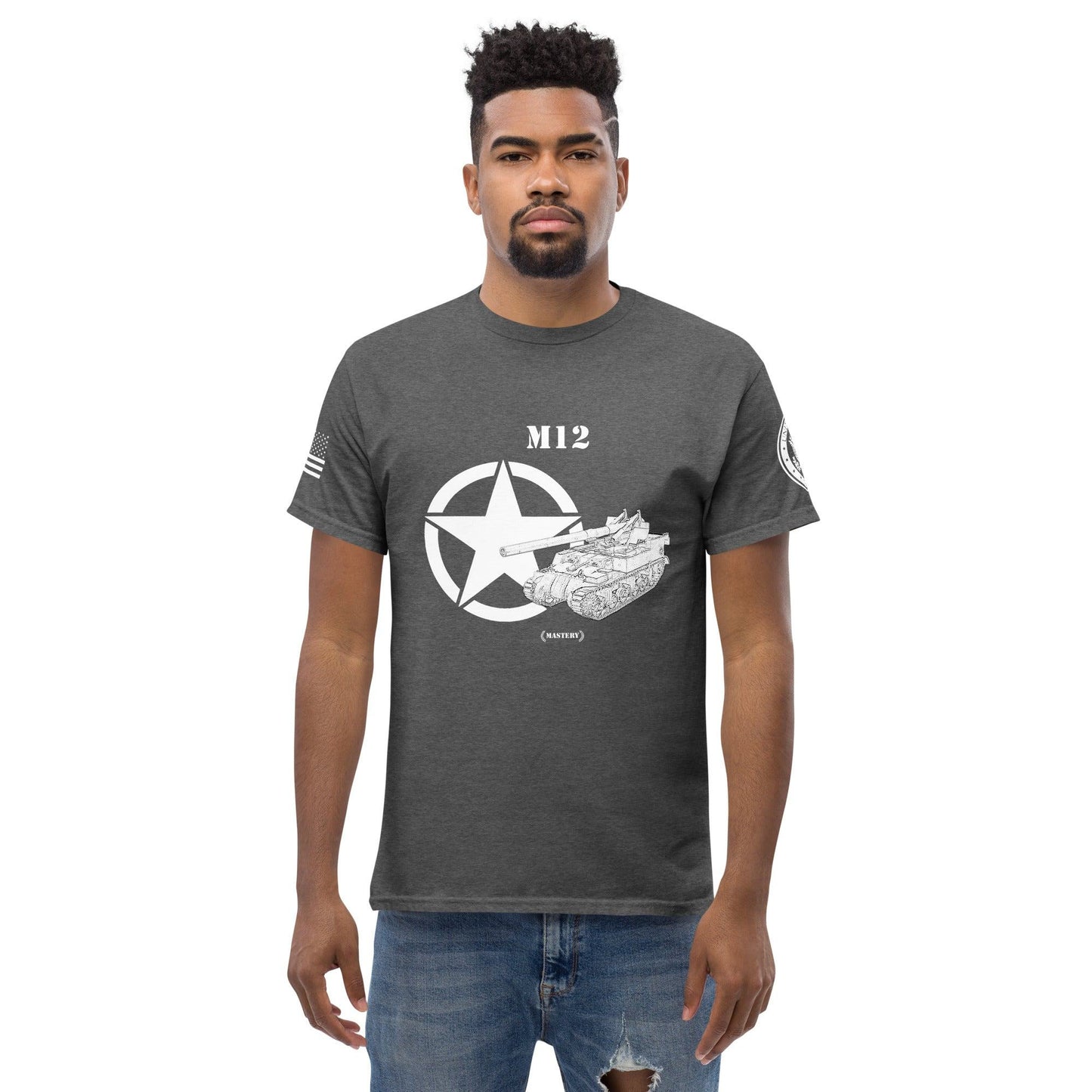 Amerikanisches Artilleriefahrzeug M12 Mastery T-Shirt sw T-Shirt 29.99 Artilleriefahrzeug, Herren, M12, Mastery, sw, T-Shirts, Tanks, Thunder, War, World JLR Design