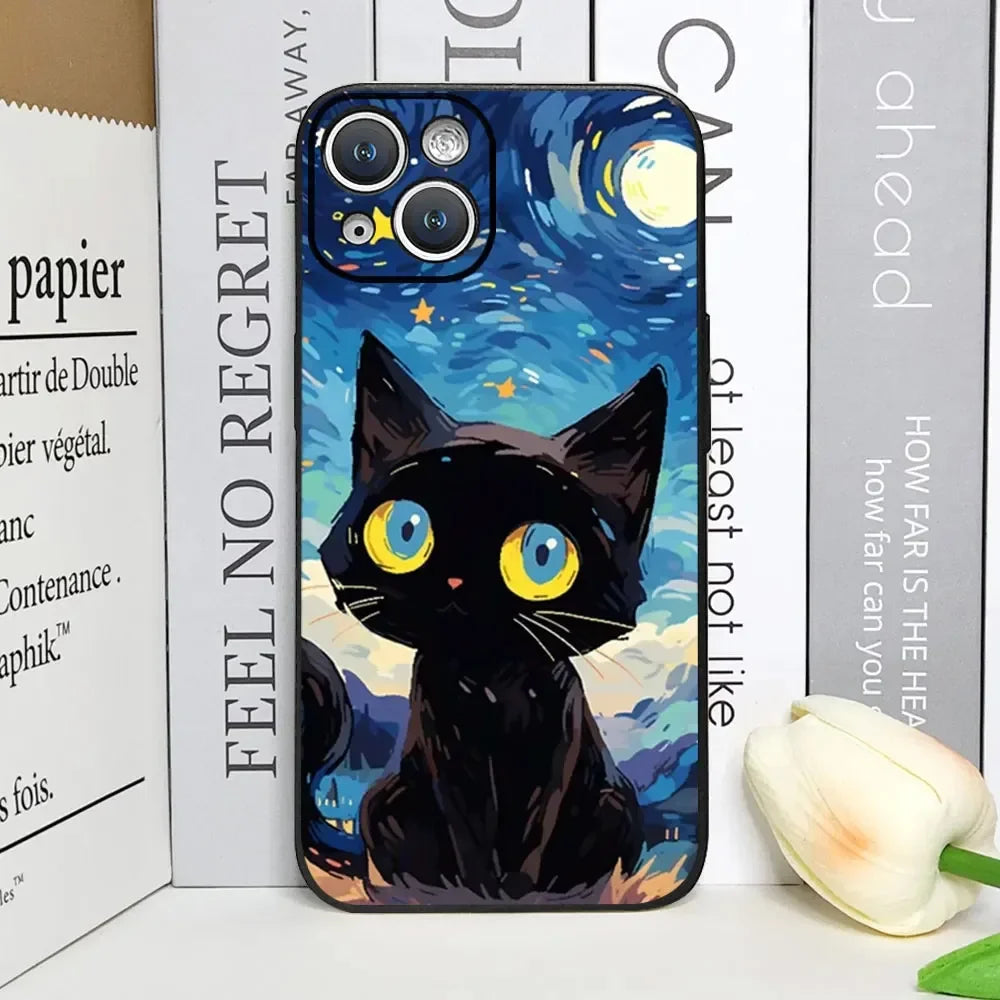 Black Cat under the Moon Handyhülle für iPhone 7 8 11 12 13 14 15 16 Mini/Plus/Pro/ProMax Handyhülle JLR Design