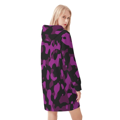 black-pink-camouflage-velvet-hoodie-dress-hoodiekleid-jlr-design-31607 - JLR Design