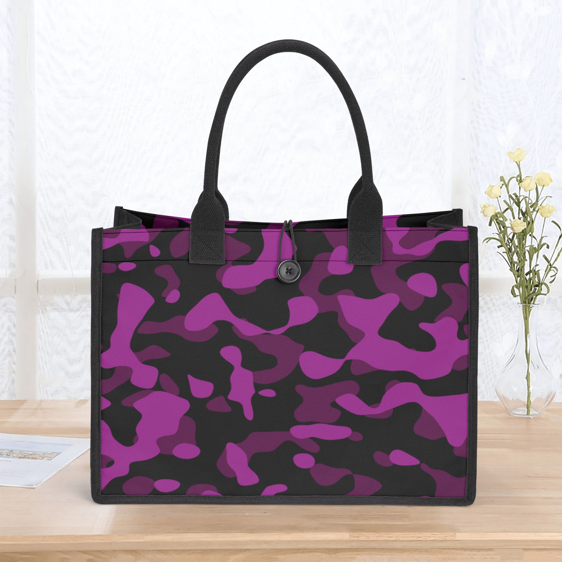 Black Pink Camouflage Premium Canvas Shopper Tasche Einkaufstasche JLR Design