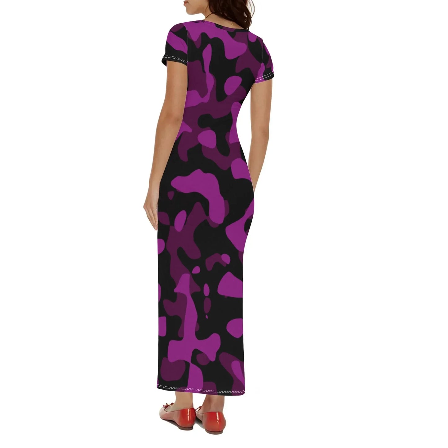 black-pink-camouflage-short-sleeve-long-dress-long-dress-jlr-design-50245 - JLR Design