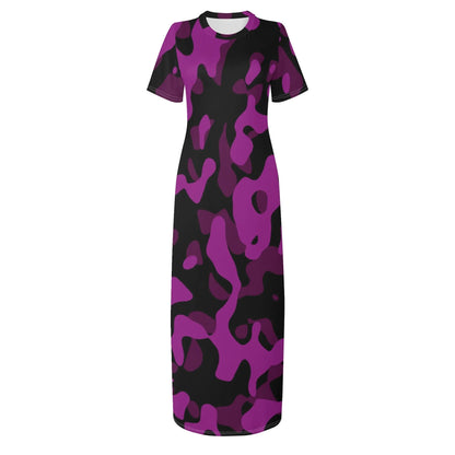 black-pink-camouflage-short-sleeve-long-dress-long-dress-jlr-design-36714 - JLR Design