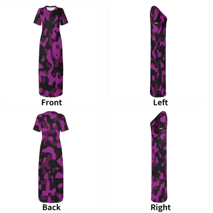 black-pink-camouflage-short-sleeve-long-dress-long-dress-jlr-design-70220 - JLR Design