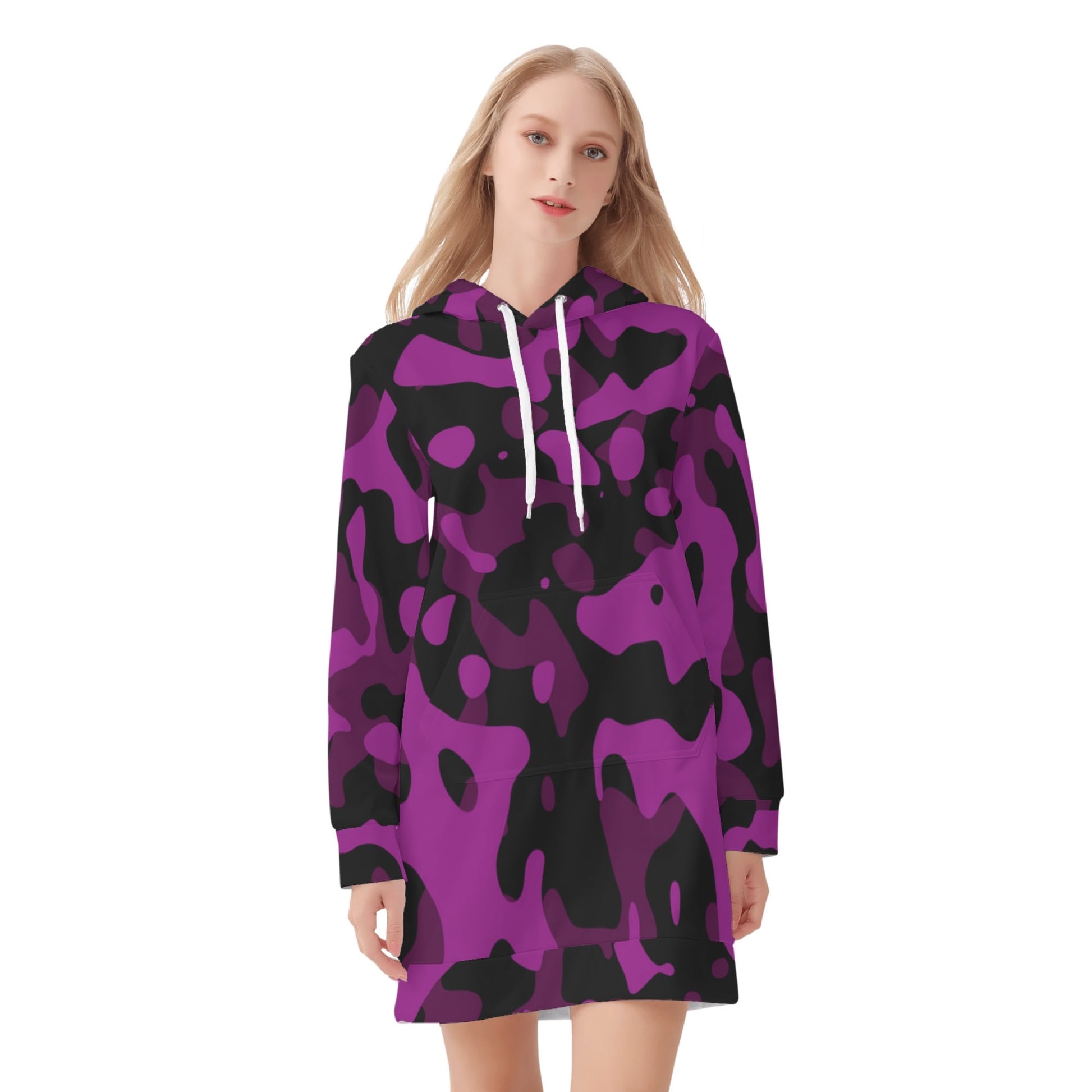 Black Pink Camouflage Velvet Hoodie Dress Hoodiekleid JLR Design
