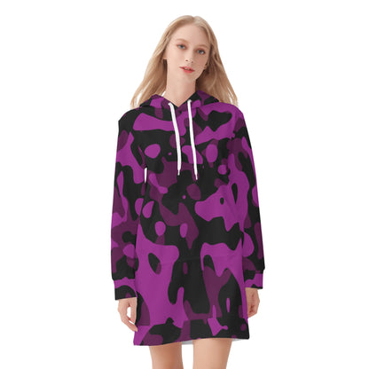 Black Pink Camouflage Velvet Hoodie Dress Hoodiekleid JLR Design